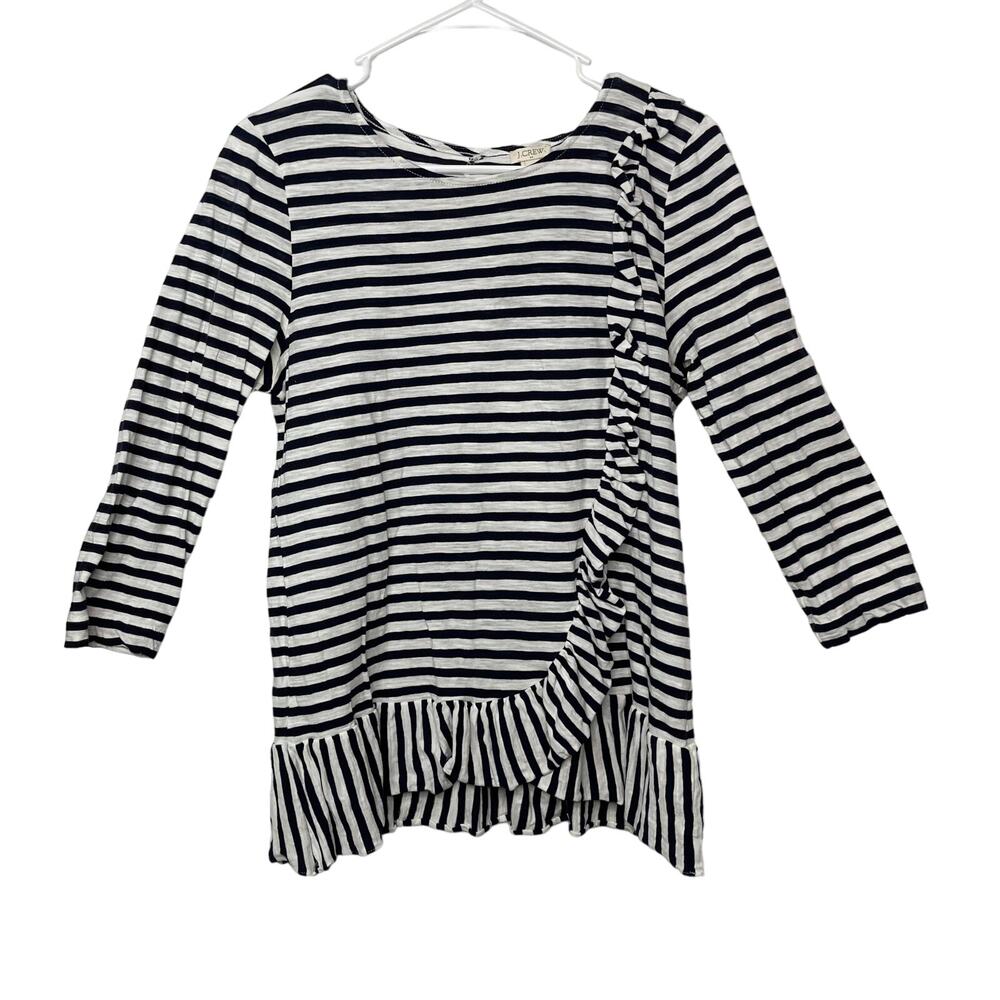 J.Crew JCREWE knit shirt blouse top women's large fitted blue white nautical